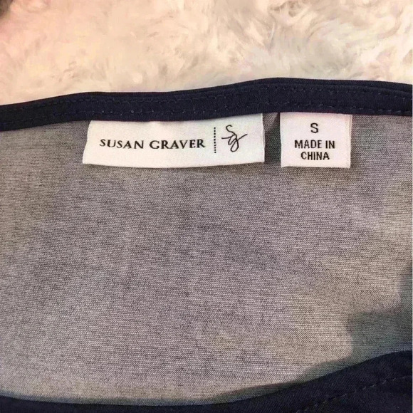 Susan Graver Small Blue Yellow and White Popover Blouse Geometric Print - Picture 5 of 6